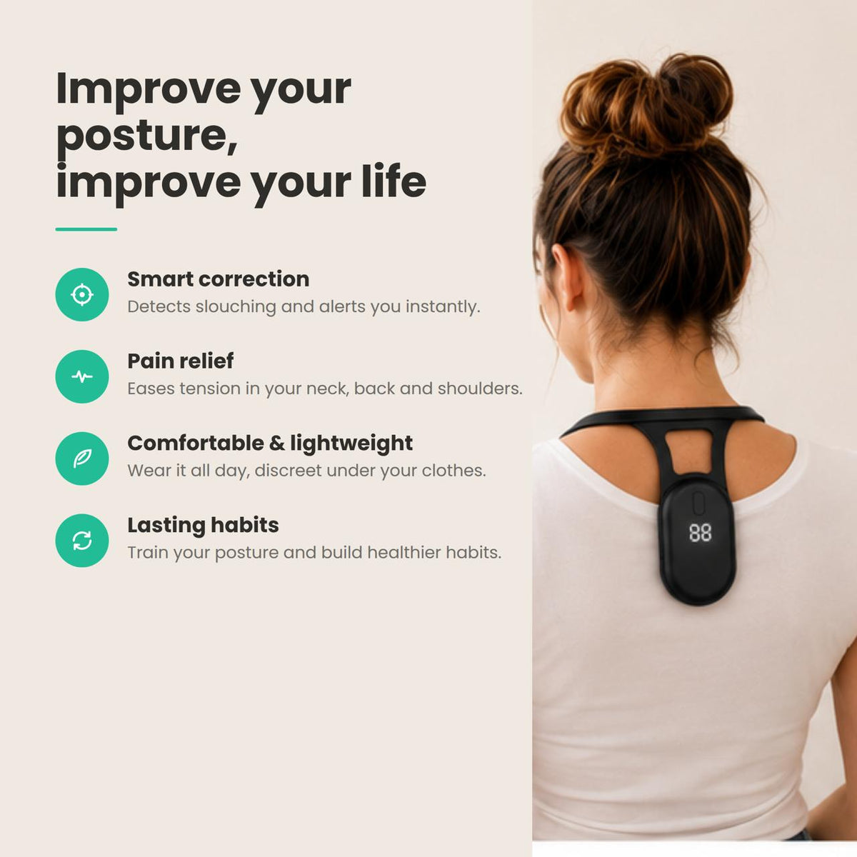 Posture Trainer — The Gentle Buzz That Teaches You to Sit Up Straight.